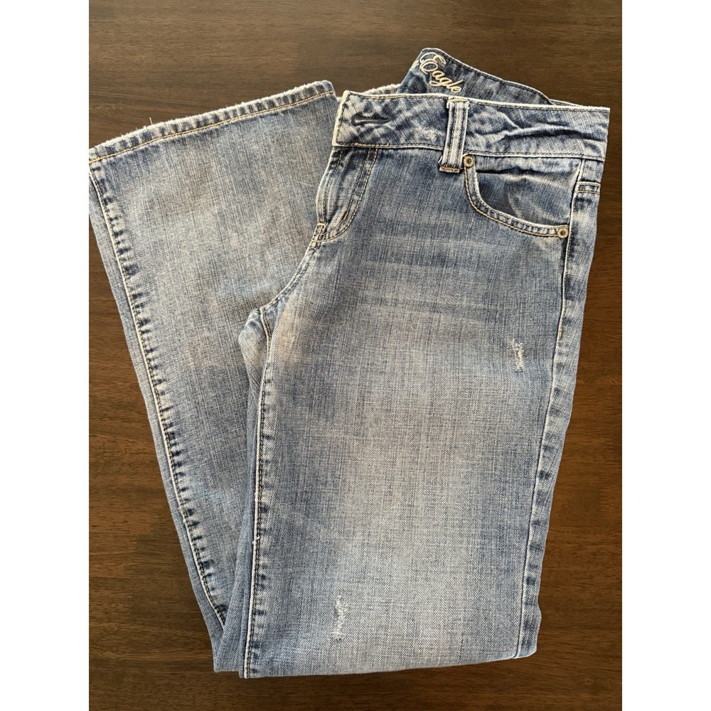 American Eagle Outfitters Boyfriend Jeans Blue Denim Stretch Distressed Women's